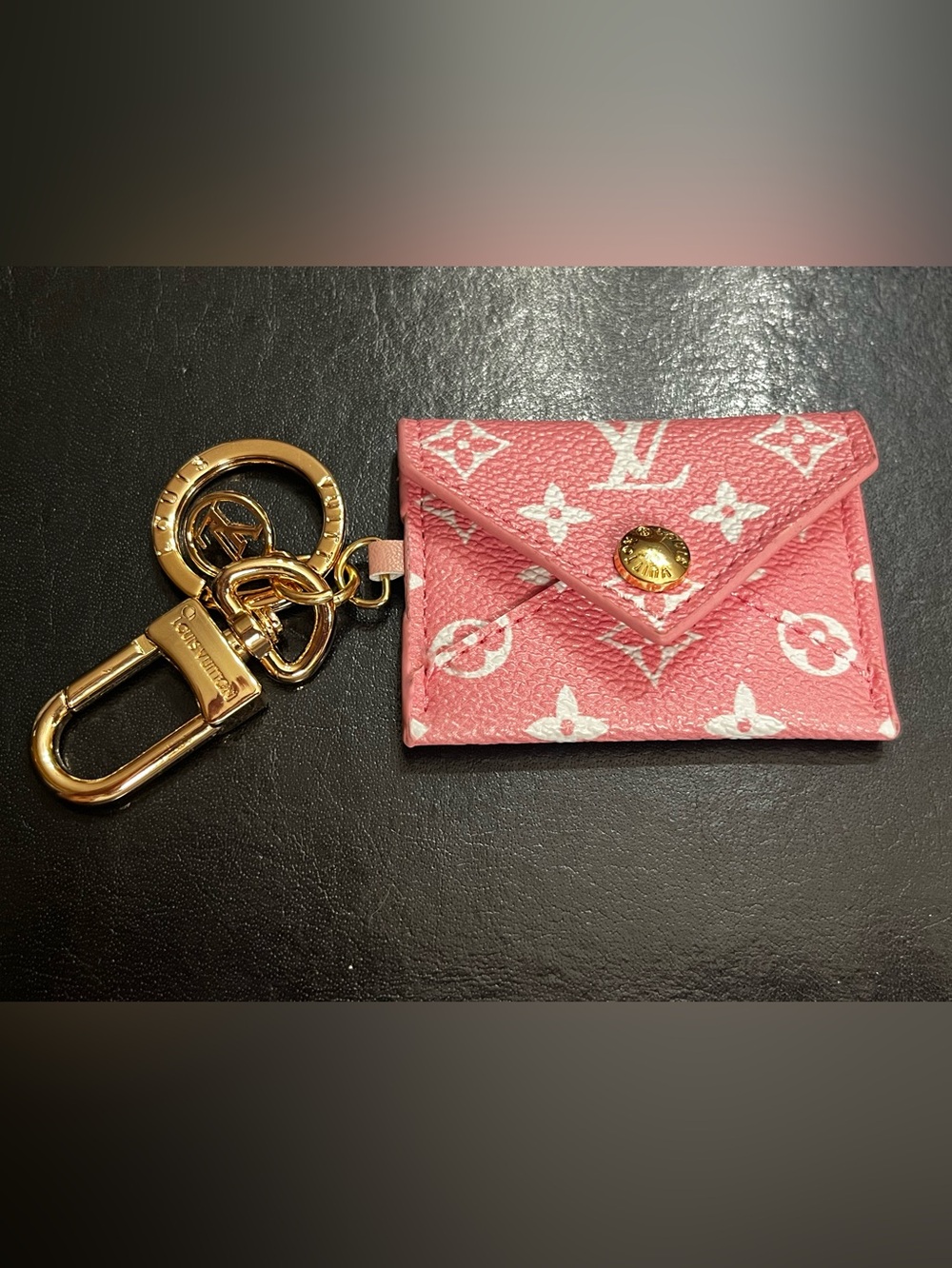 Louis. Vuitton. Pink Monogram Envelope Purse Charm Key Ring